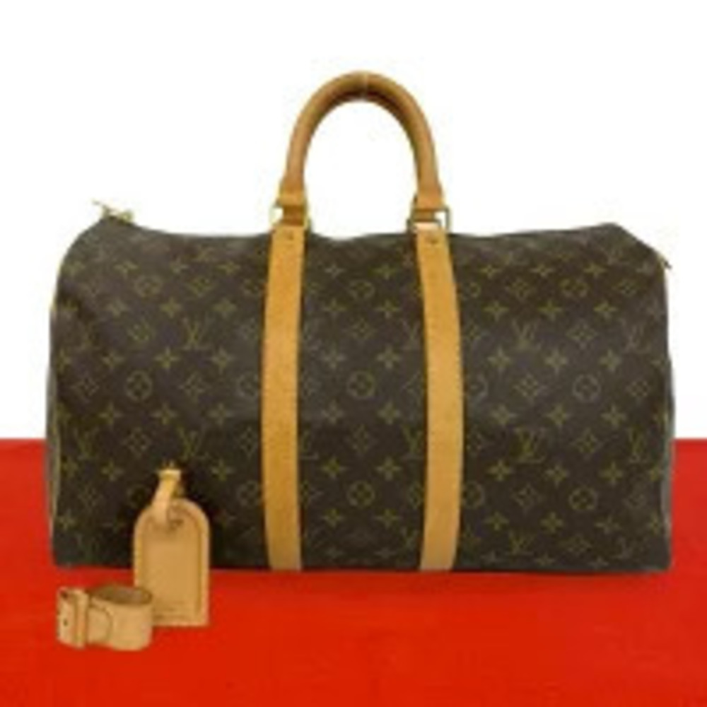 Louis Vuitton Keepall Monogram Leather Boston Bag Travel Brown 297 5